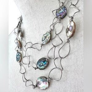 🤍Triple Strand Sterling Silver Abalone Shell Necklace